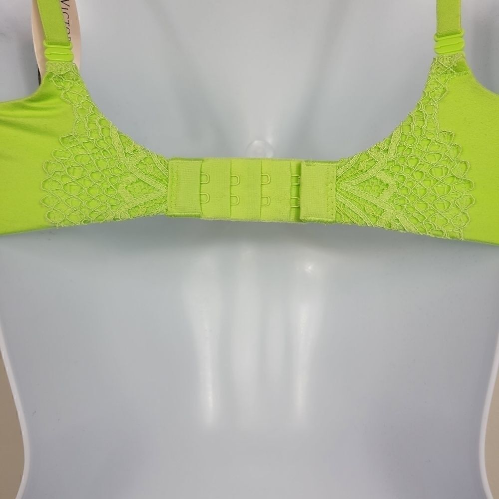NWT Victoria’s Secret Push Up Lace Bra – Neon Green Blue Bow 32D - Picture 7 of 11